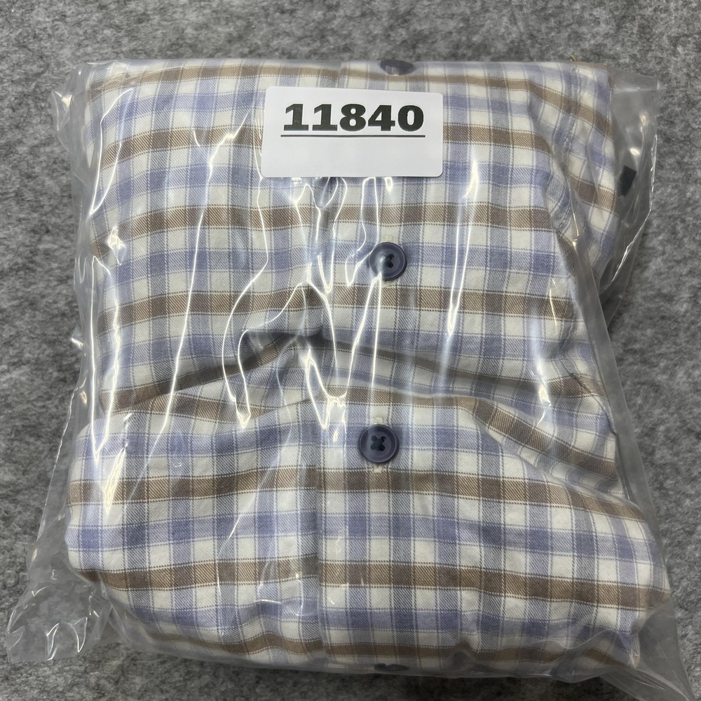 David Donahue Shirt Mens L Blue Beige Check Long Sleeve Button Cotton Office - Picture 16 of 16